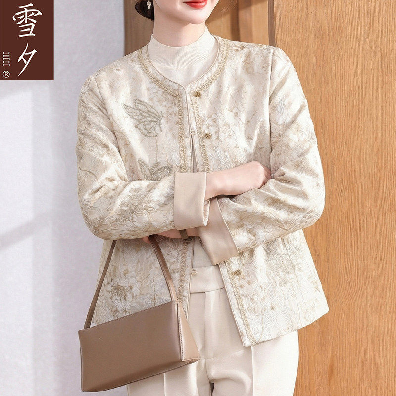 年轻洋派妈妈春装国风提花夹克短款圆领外套中老年女2026新款上衣