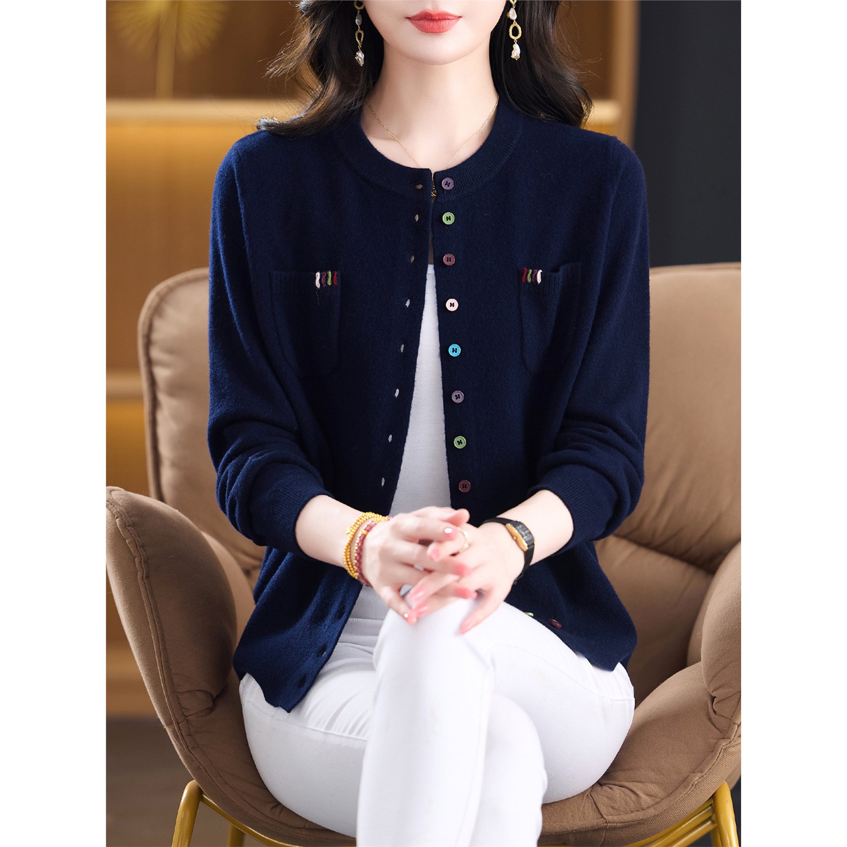 羊毛衫女100%纯针织开衫