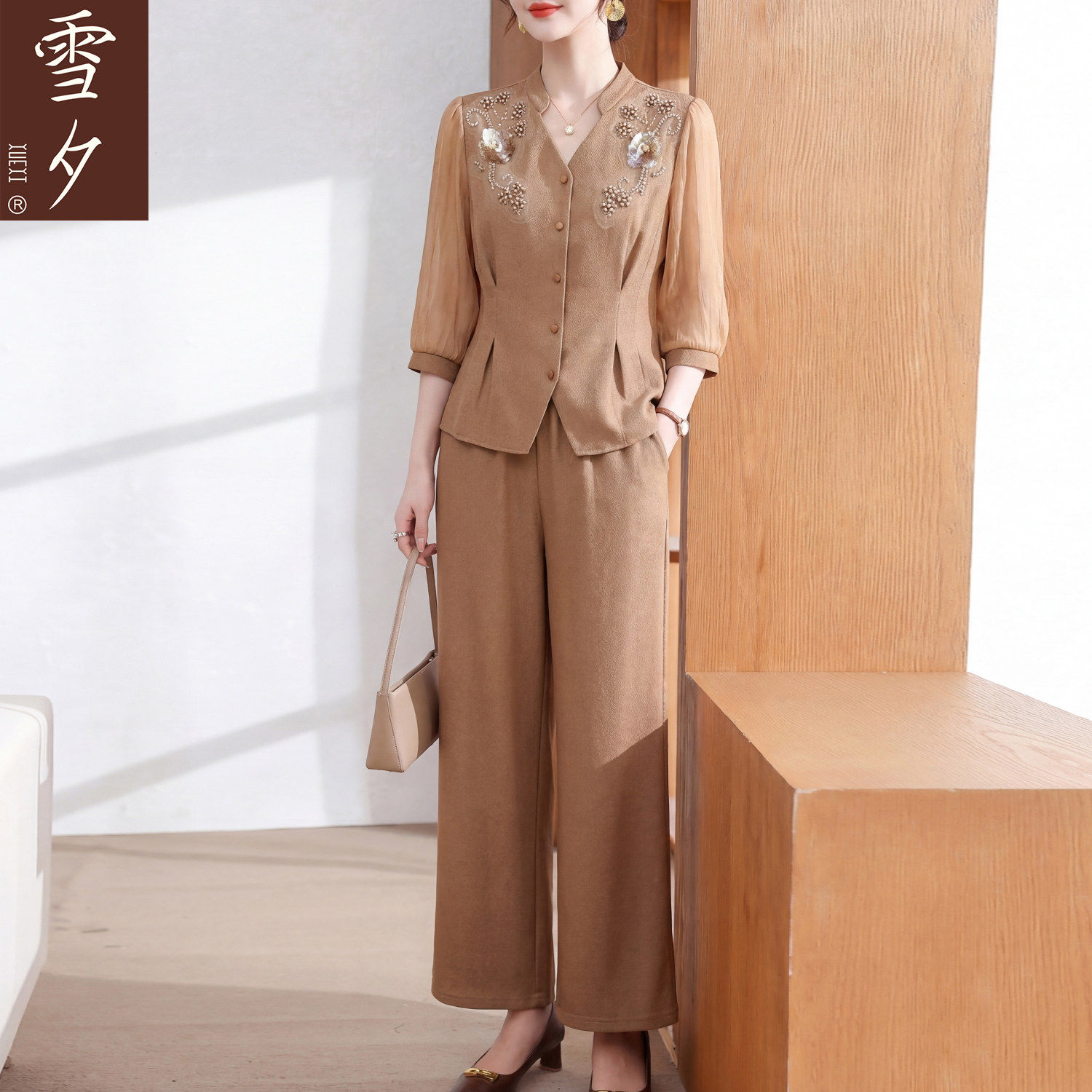 端庄大气妈妈春装时尚套装洋派质中老年女装上衣服夏季两件套