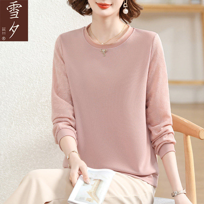 妈妈春装长袖上衣雪纺t恤2026新款中老年女装洋气大码小衫两件套