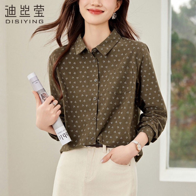 时尚印花纯棉衬衫女长袖2