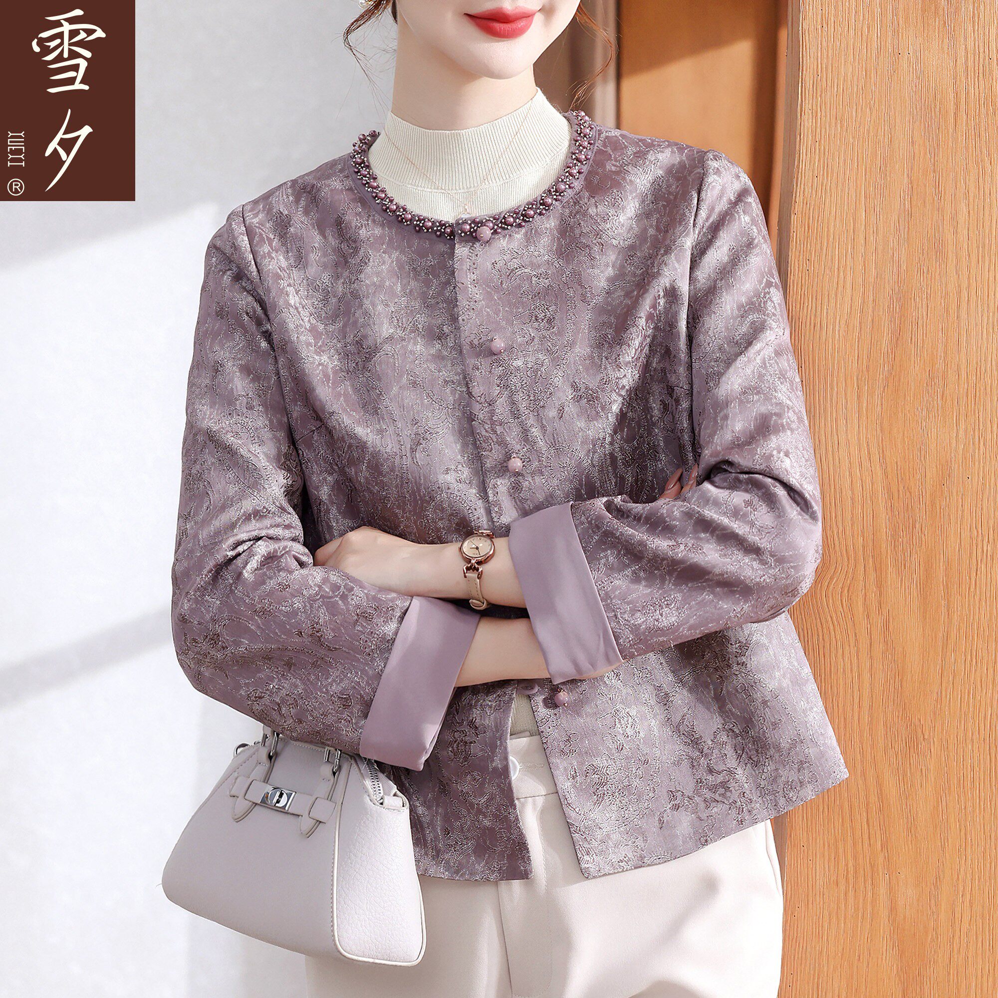 小个子妈妈春装短版风衣外套中老年女装中式40岁50国风开衫上衣服