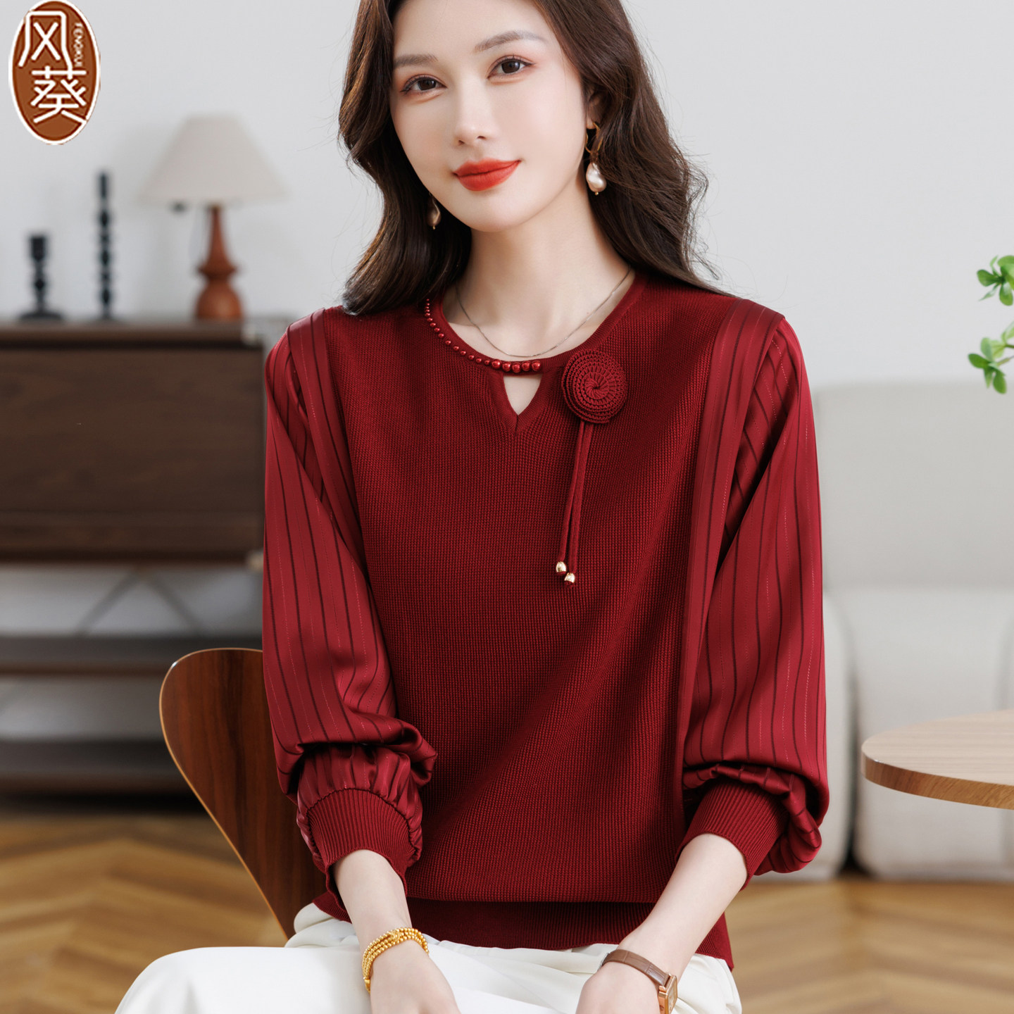 喜婆婆妈妈红色上衣五一