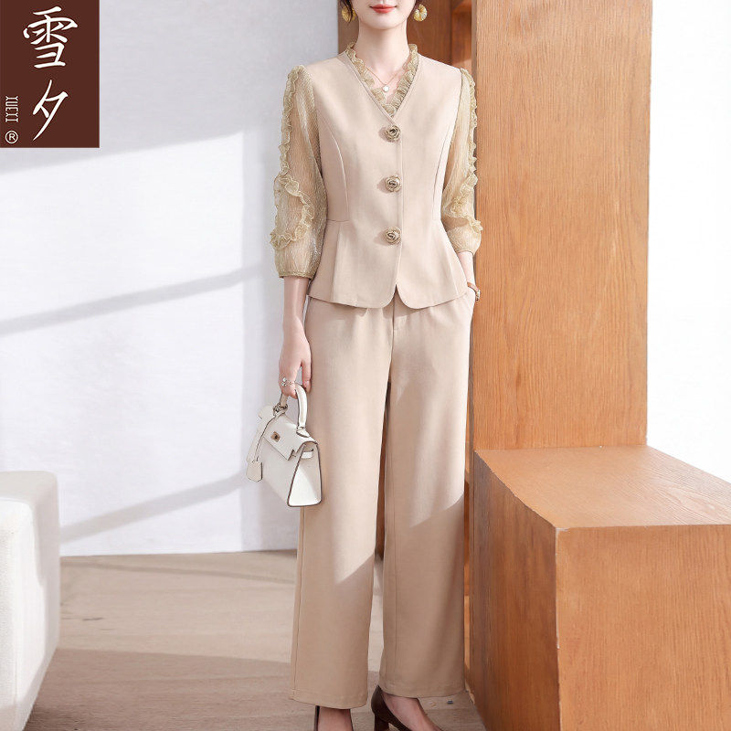 妈妈春装雪纺套装2026新洋派高级感女中老年夏季端庄优雅衬衫上衣