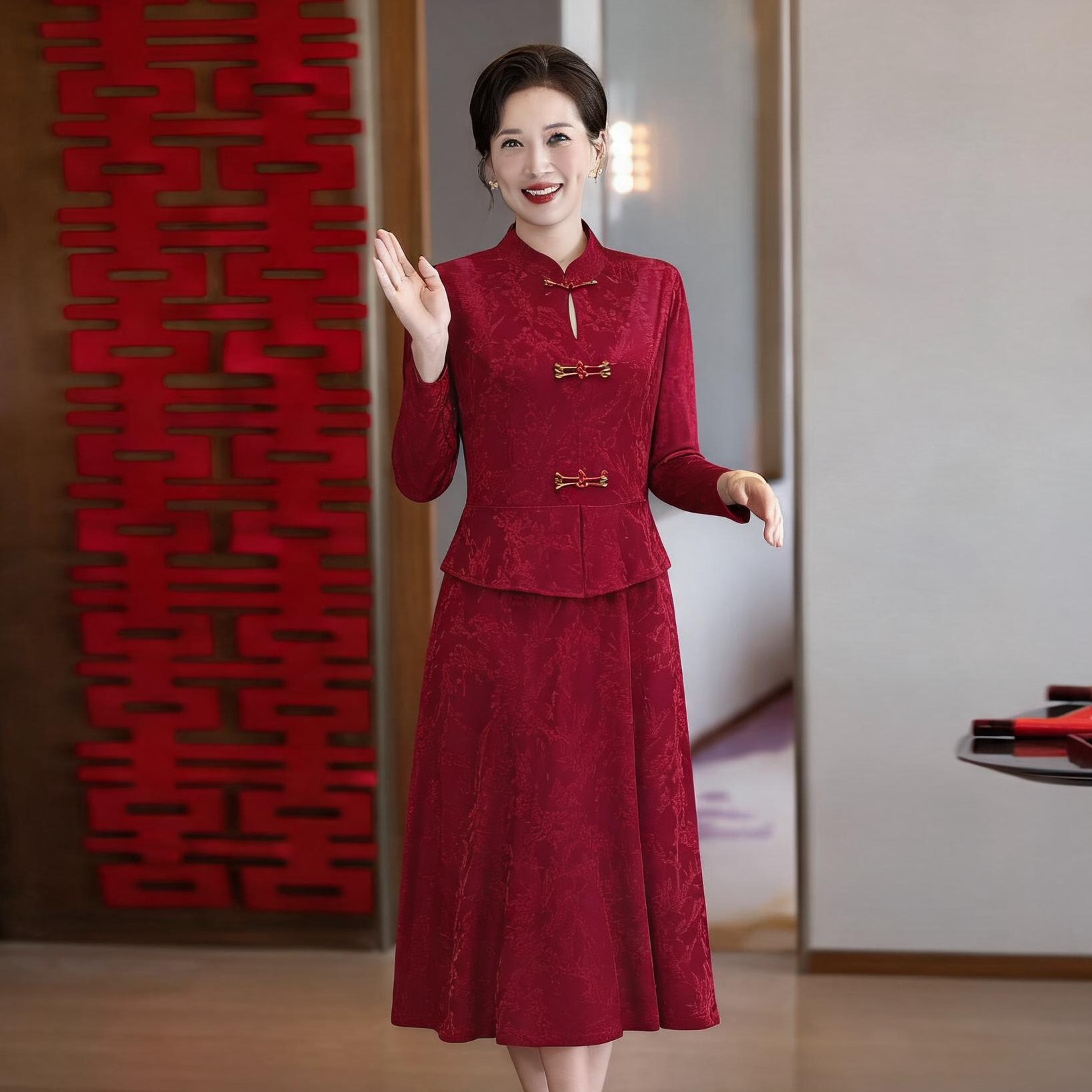 高贵中式中年妈妈秋装长