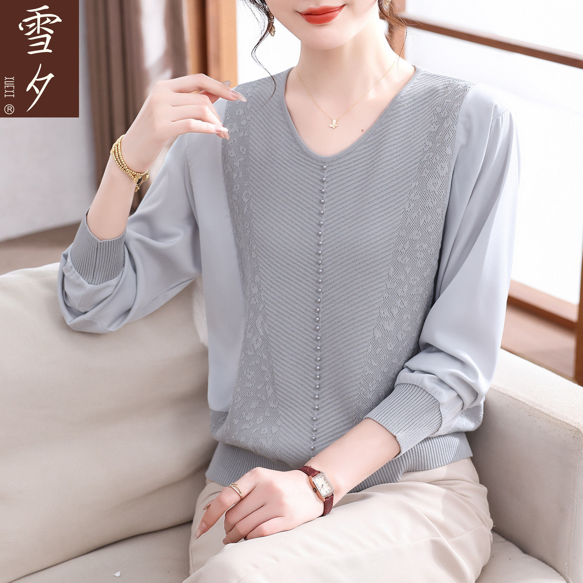 2026年新款妈妈春装针织衫上衣服中老年女装防晒夏季小衫50岁长袖