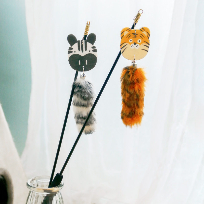 新款仿真老虎尾巴逗猫棒长杆斑马实心逗猫杆宠物用品猫猫玩具