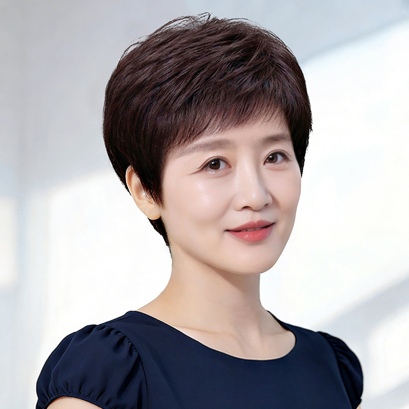 假发女中老年妈妈款真人发丝短发直发透气全头套全真发自然假发套