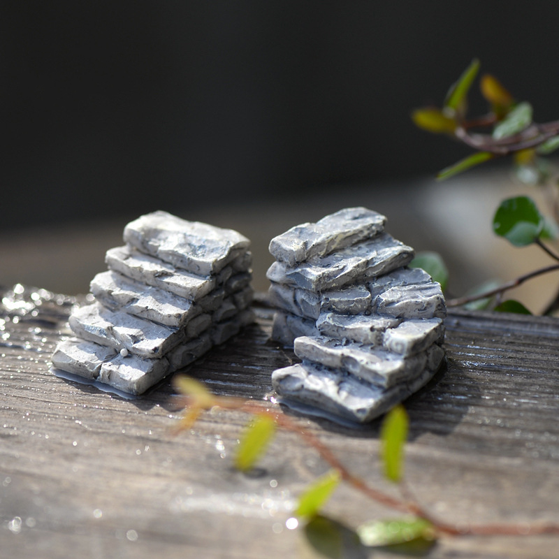 石块台阶路阶小楼梯小路楼梯苔 藓微景观摆件鱼缸树脂工艺品摆件