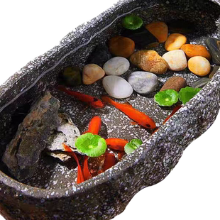 古法养鱼缸生态造景碗莲陶瓷盆家用阳台小鱼池小型装饰仿石头鱼缸