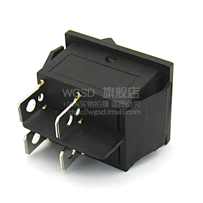 KCD4 船型开关船形翘板电源按钮4脚 绿色带灯 16A 250V 31x25mm