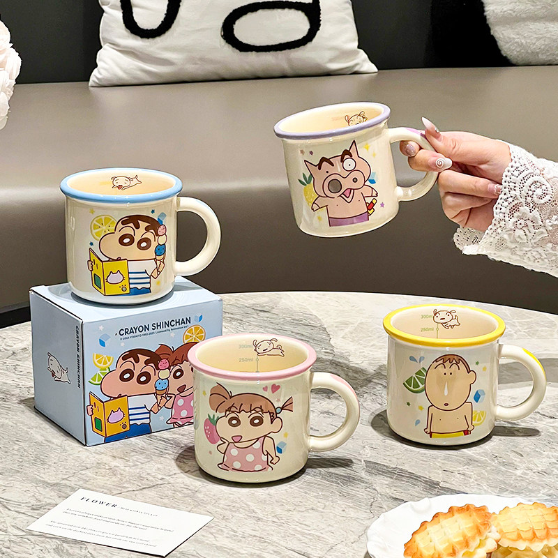 蜡笔小新马克杯家用陶瓷情侣咖啡杯可爱儿童喝水杯子生日新年礼物