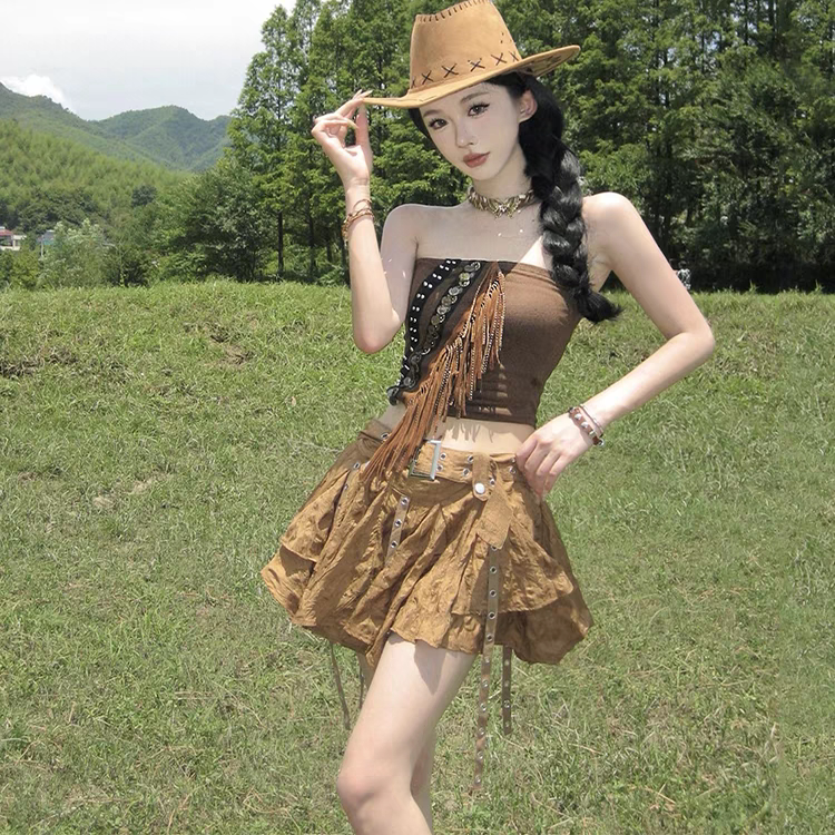 大西北川藏美拉德抹胸上衣套装