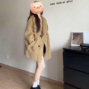 大翻领呢子大衣女2025秋冬季新款毛呢外套小个子赫本风高级感气质