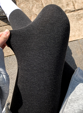 竖条纹灰色打底裤胖mm大码200斤秋冬加绒加厚弹力显瘦保暖连裤袜