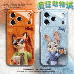 适用尼克朱迪苹果17毛绒手机壳16promax秋冬iPhone15疯狂动物城214毛茸茸13情侣air狐尼克12周边11情侣xs冬天