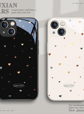 适用iphone15手机壳爱心波点苹果14/16创意iphone13小清新12promax简约11个性xsmax高级感xr新款x女8plus玻璃