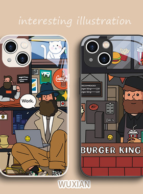 适用15苹果14手机壳插画梵高iPhone13promax小众ip12mini新款xsmax高级感ip11新款xr男8plus女7p全包硬壳xs