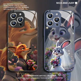 适用尼克朱迪婚礼苹果17air手机壳新款iPhone17pro卡通15情侣16plus迪士尼11疯狂动物城12结婚14女款13玻璃xs