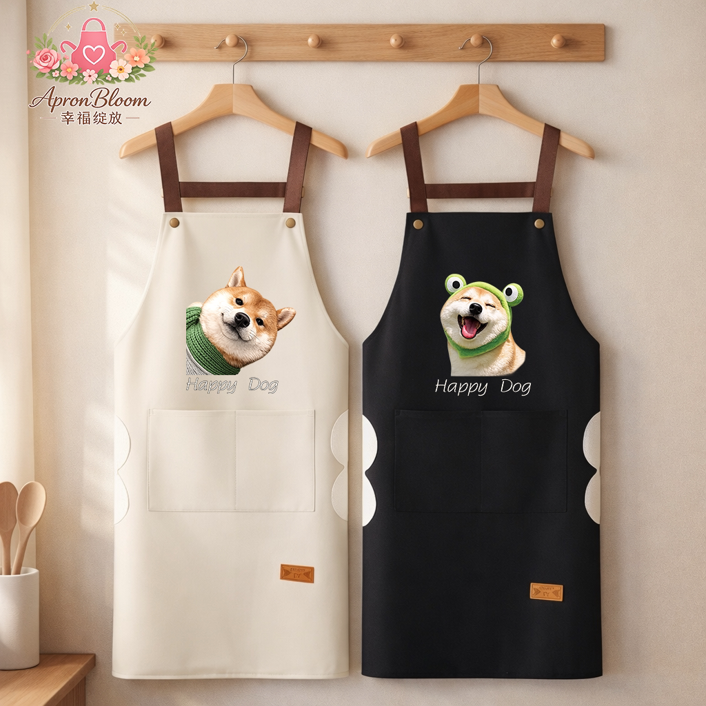 可爱小柴犬厨房专用围裙新款防水上班高颜值洋气防水防油定制LOGO
