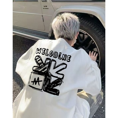 美式高街长袖t恤男款春秋季白色