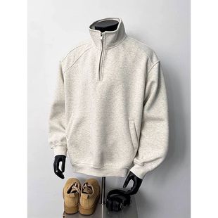 秋冬美式 高街潮牌半拉链卫衣男港风重磅纯棉宽松百搭纯色简约上衣