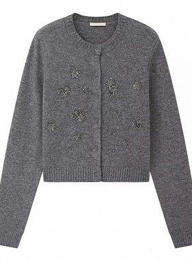 现货针织衫2026春新款绵羊毛混纺钉珠上衣女3K1YE03