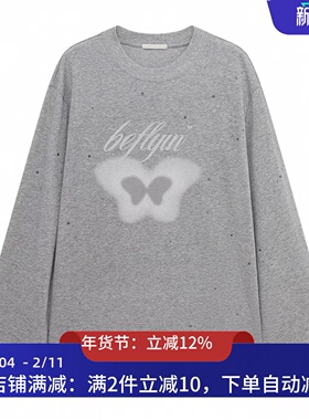 现货长袖T恤2025冬新款休闲烫水钻设计宽松上衣3J4B560