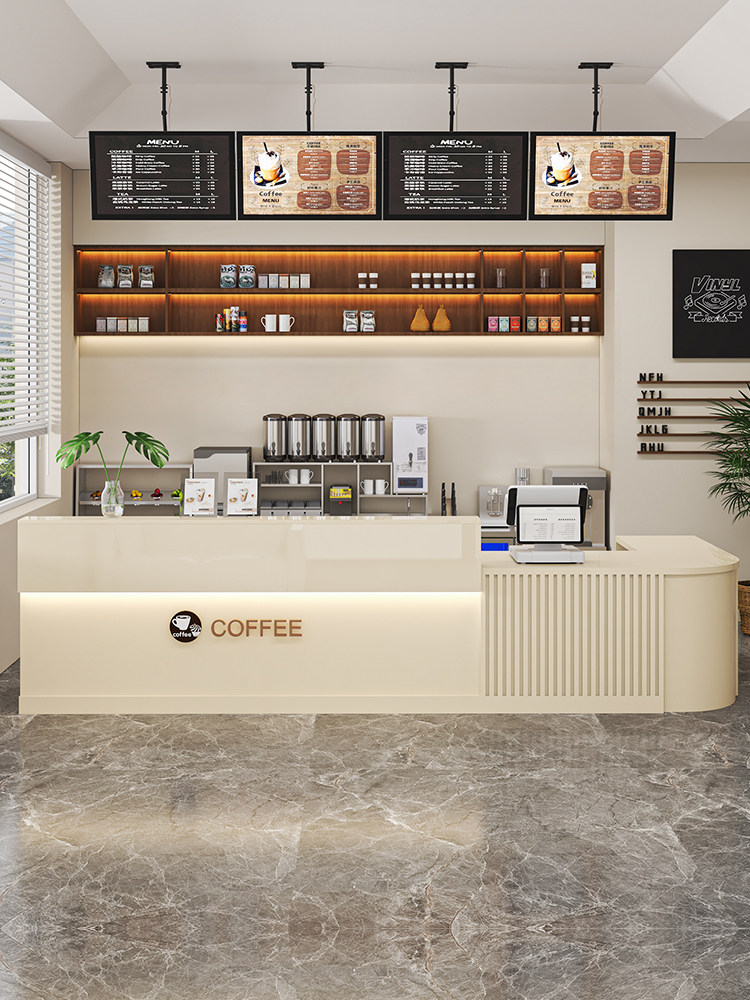 吧台收银台现代简约咖啡店收银桌花店操作台公司接待台展示柜台桌