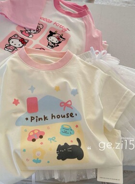 女童纯棉短袖T恤2025夏季新款儿童卡通印花kitt半袖上衣t