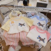 新款 女童纯棉短袖 T恤2025夏季 儿童卡通印花彩虹马立体休闲上衣t