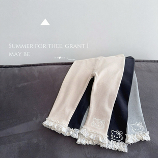 儿童长裤春秋新款2025女童可爱小猫百搭网纱高弹力外穿打底裤长裤