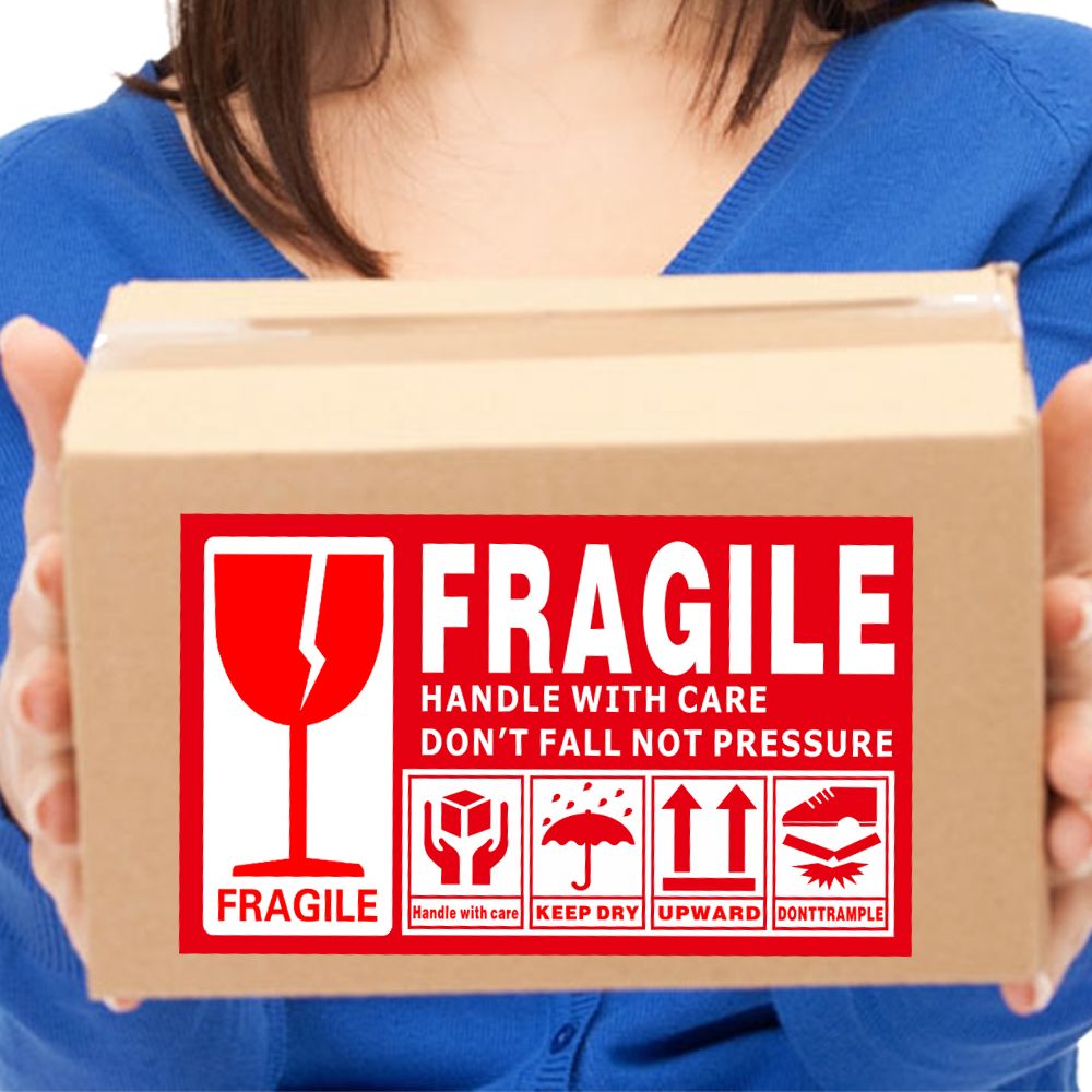 英文超大易碎标签fragile国际跨境外贸唛头快递警示语不干胶贴纸