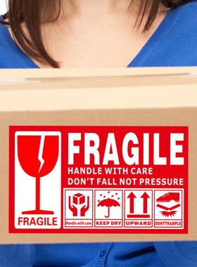 英文超大易碎标签fragile国际跨境外贸唛头快递警示语不干胶贴纸