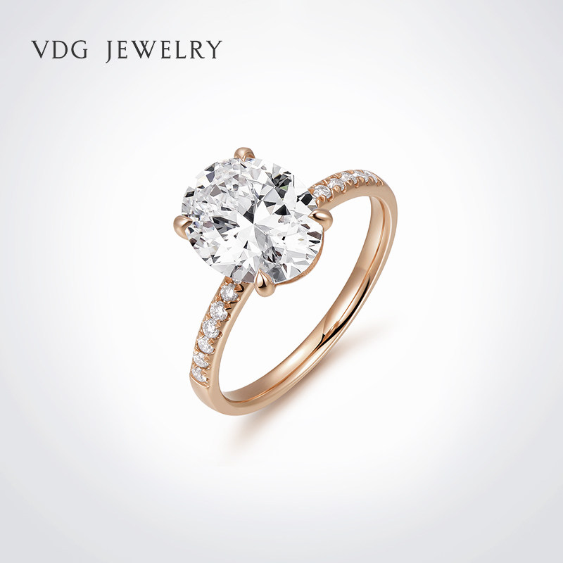 vdg【培育】18k金椭圆形排钻镶嵌钻石戒指简约真钻一克拉女