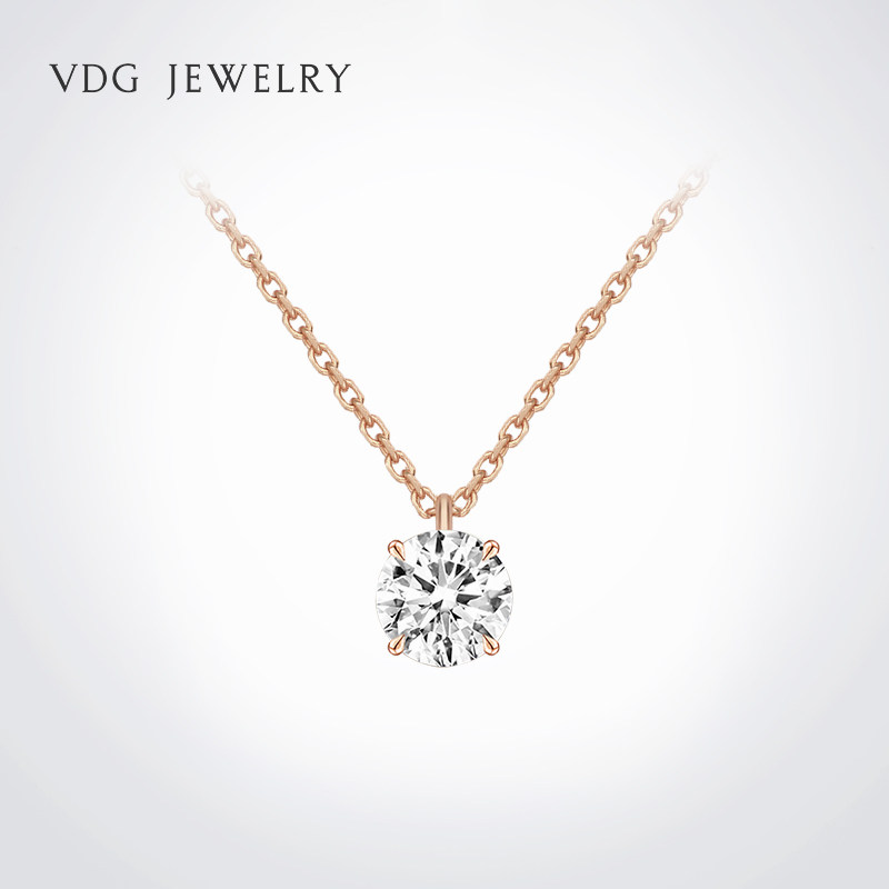 vdg18k黄金50分钻石项链彩金单钻爪镶锁骨链ins风吊坠女玫瑰金k金