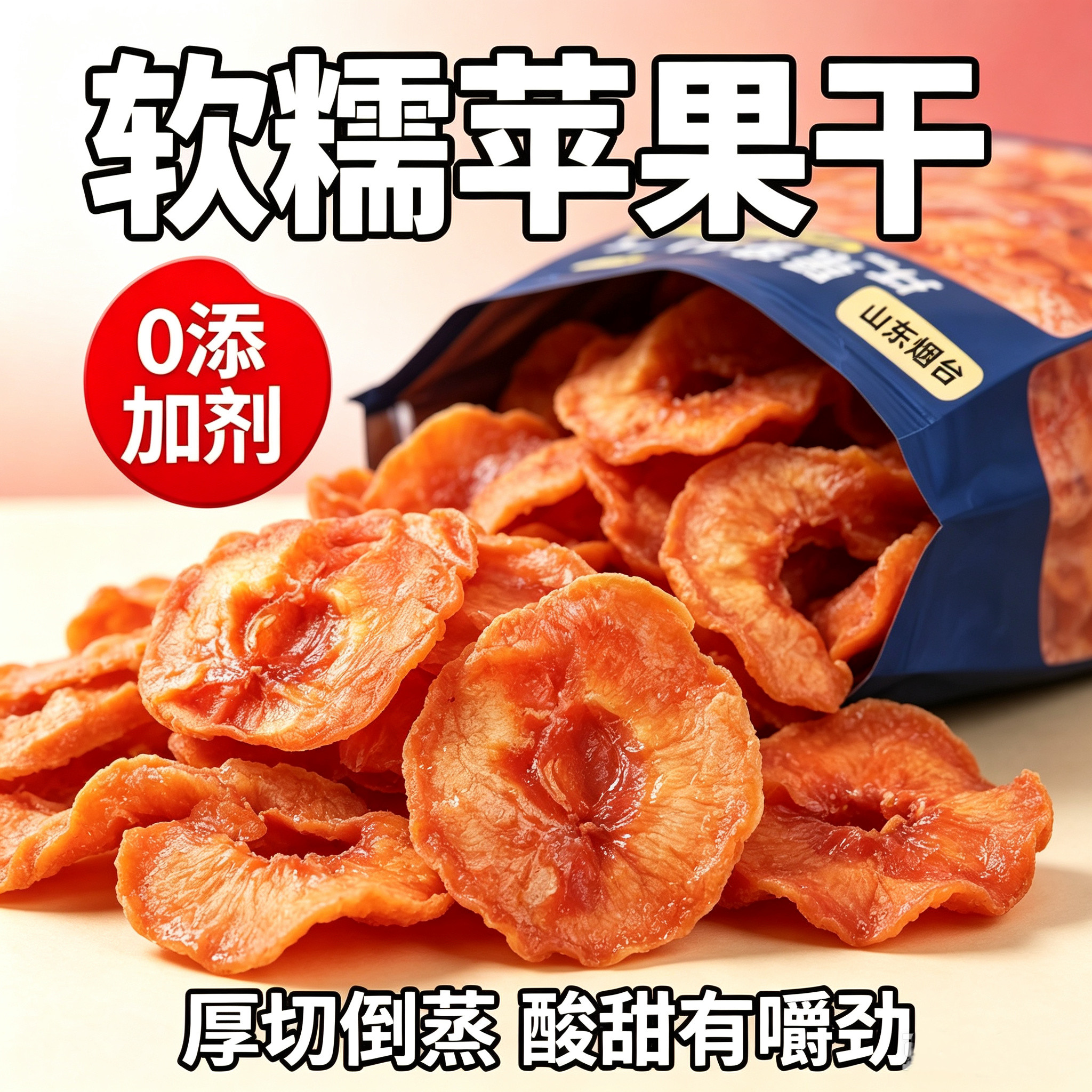 烟台厚切苹果干纯苹果三蒸三晒农家自晒苹果脯不加糖酸甜休闲零食