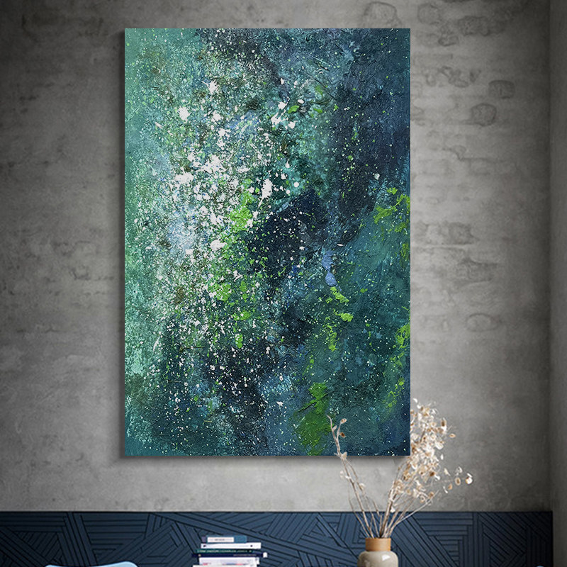 忒派抽象手绘油画绿色高级肌理画