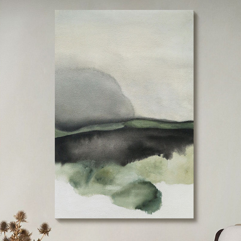 忒派《青山如黛》新中式抽象水墨风景画原木风客厅装饰画竖版挂画