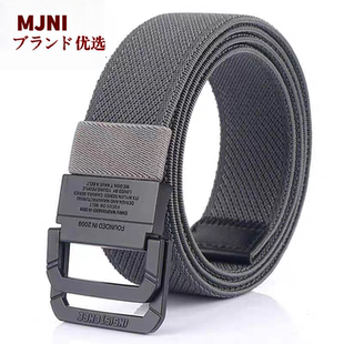 日本2025新款男士松紧弹力帆布皮带黑色平滑双环扣裤带年轻人腰带