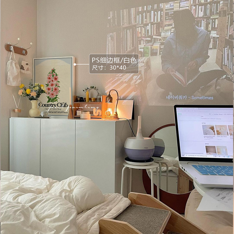 法式奶油风装饰画客厅现代简约单幅餐厅横幅挂画治愈系卧室风景画