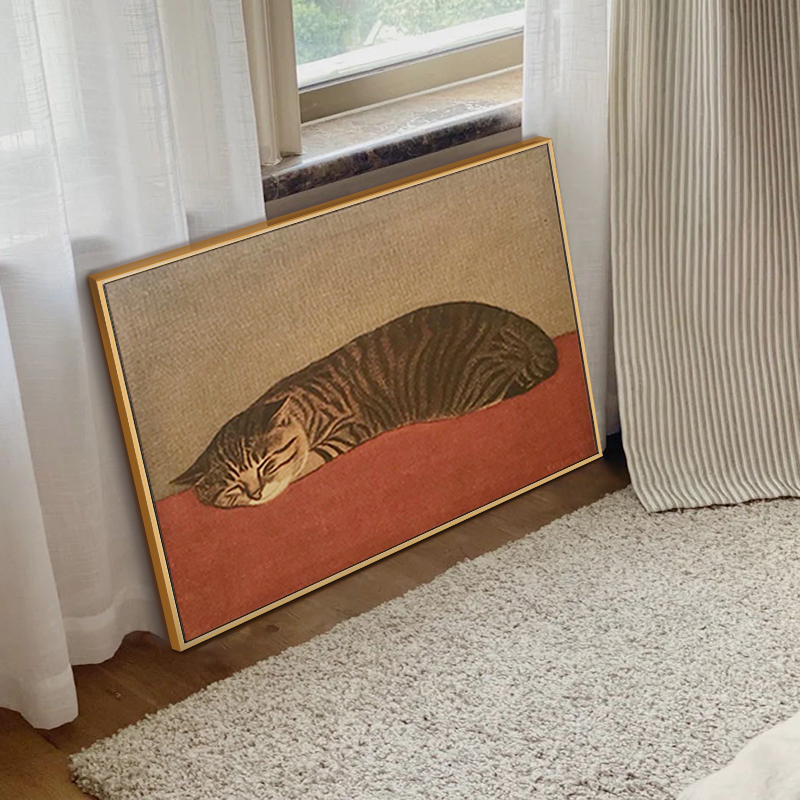港画沙发背景墙装饰画抽象艺术油画摆画日式猫咪挂画客厅卧室壁画图片