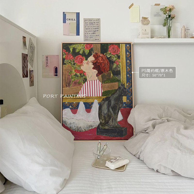 port painting 北欧装饰画玫瑰男孩油画人物花卉壁画卧室落地画