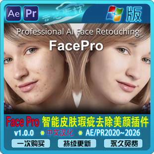 中文汉化-AE/PR智能皮肤磨皮瑕疵去除美颜插件FacePro V1.0.0 Win