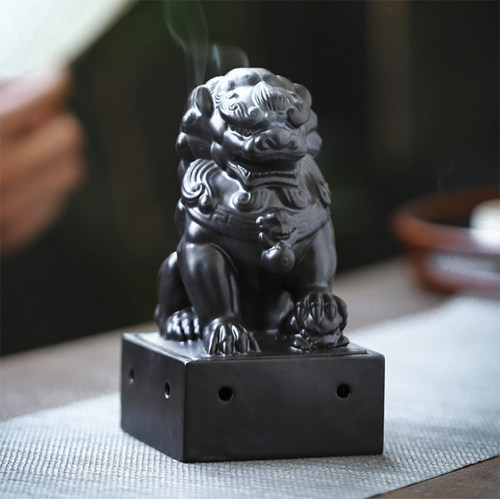 陶瓷立狮玉玺古典风玄关盘香炉