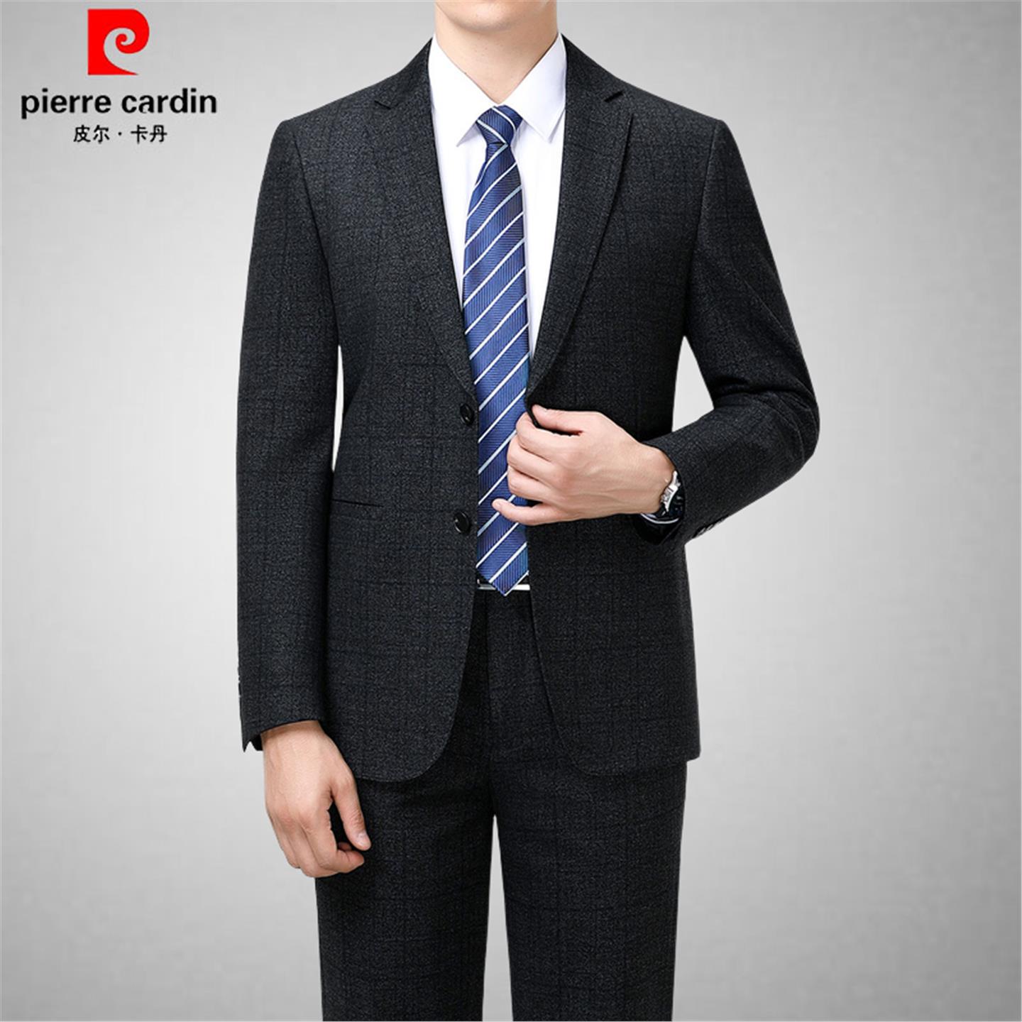 秋冬皮尔卡丹男士西服套装商务休闲高档礼服加厚羊毛西装外套
