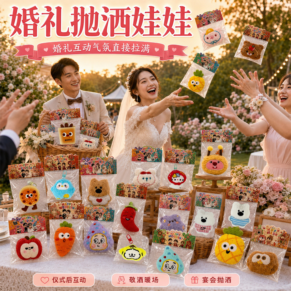 婚礼抛洒娃娃互动小礼品钥匙扣挂件可爱毛绒公仔生日学生奖励批发