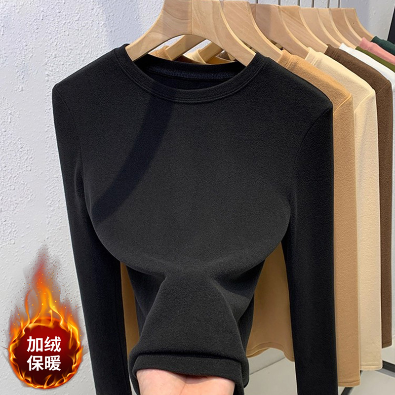 双面德绒加绒加厚自发热保暖圆领
