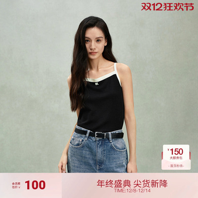 OCHIRLY欧时力 100%羊毛小香风撞色毛织背心吊带短款2025夏季新品