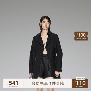 風衣外套女2023新款 黑標系列 歐時力 醋酸中長款 英倫風腰帶 秋裝